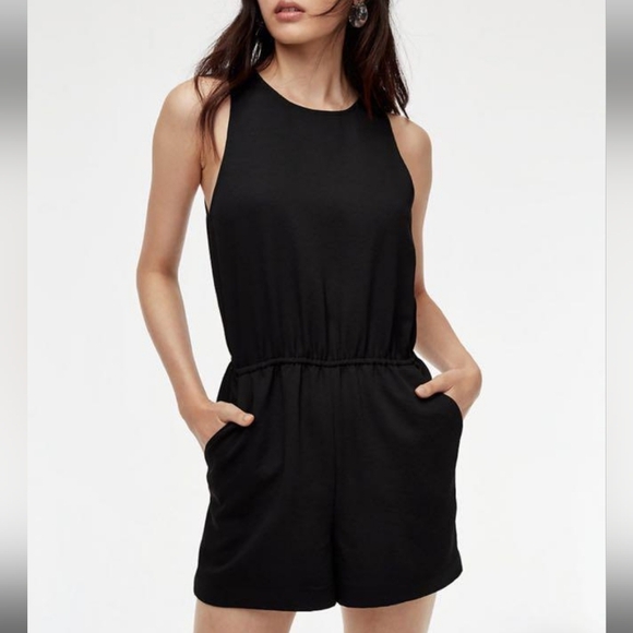 Aritzia Wilfred River Sleeveless Feminine Classy Romper in Black Size Small - Picture 2 of 15